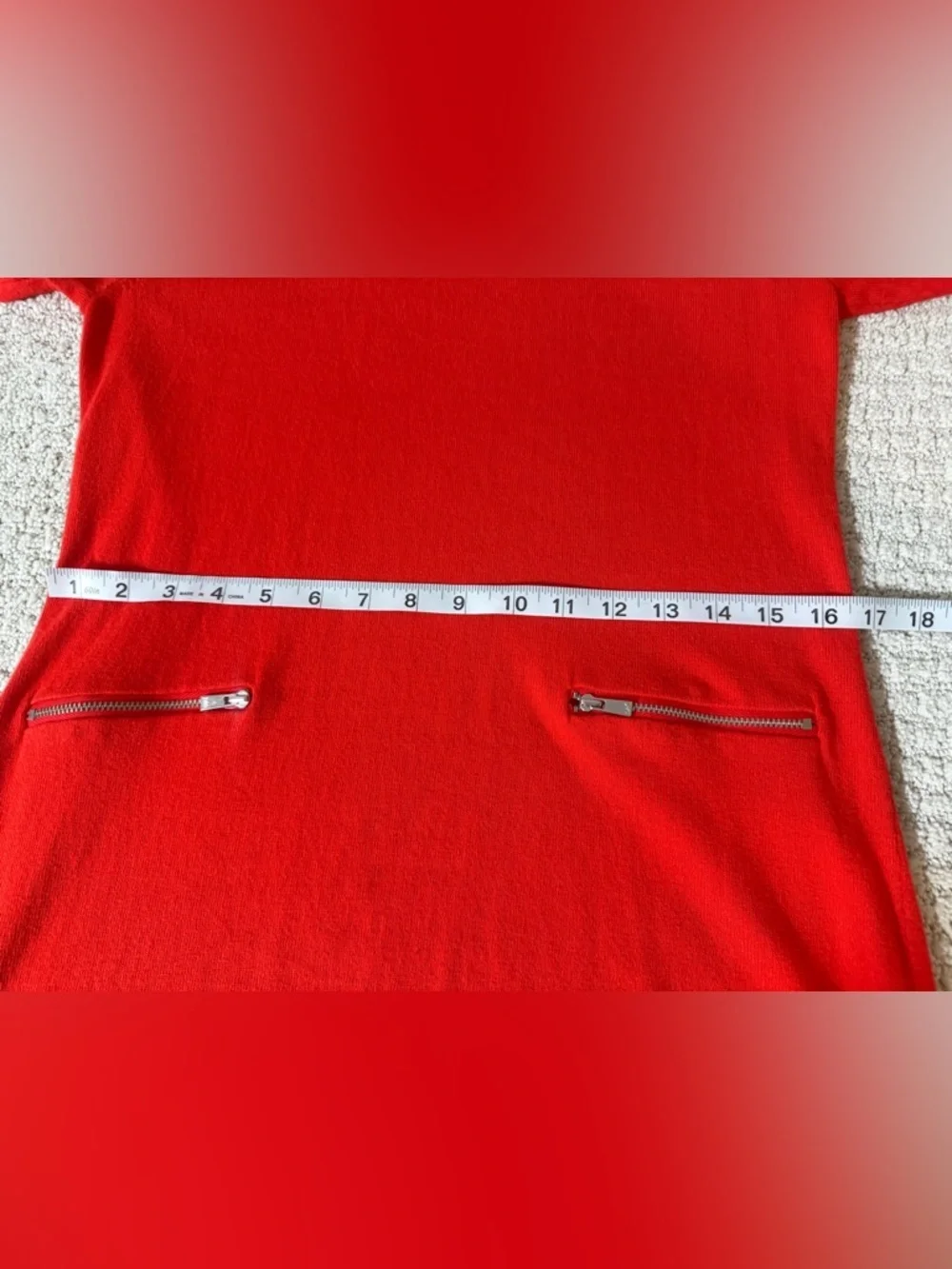 Michael Kors Bright Red Long-Sleeve Knit Tunic with Zip Detail